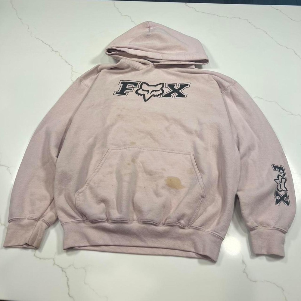 Fox Racing Hoodie Unisex Pink Graphic Logo Pullover Sweatshirt Medium
